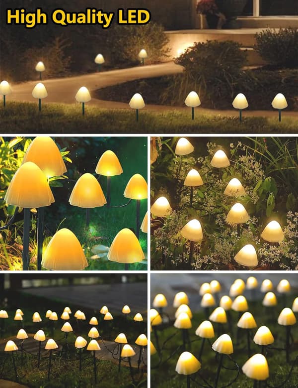 20 LED solcellelamper til haven, 8 tilstande svampeformede stibelysning udendørs, 5 m/16,4 fod landskabshave, solcellelamper