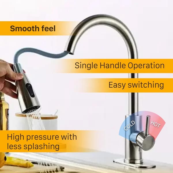 Install a flexible kitchen faucet - pull-out faucet - hot and cold white kitchen faucet - spring faucet with spray