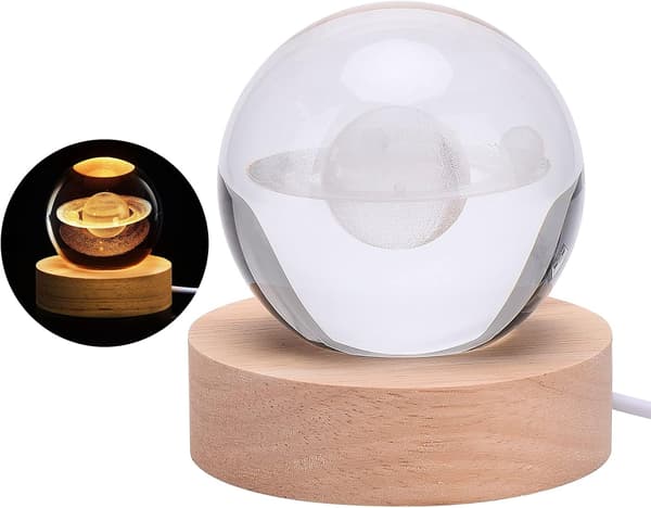 Saturn 3D Krystalkugle Børnenatlampe med Træfod Galaxy Natlampe Gave-FX-