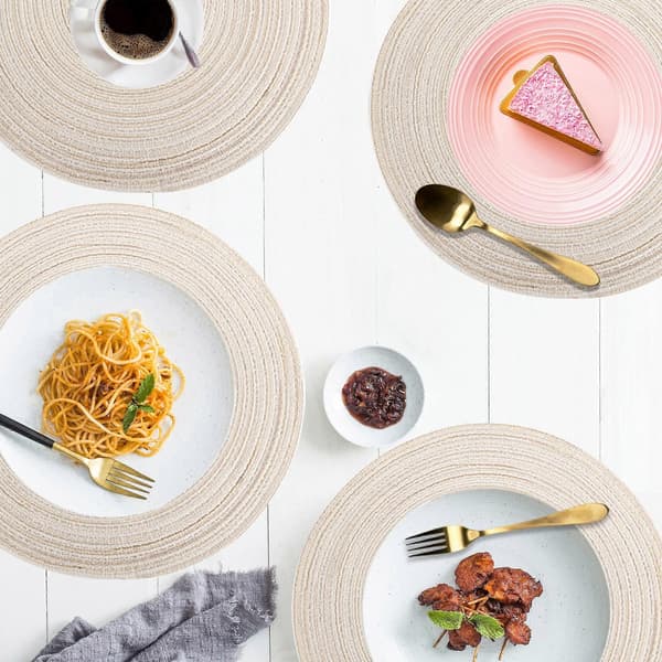Pyöreät punotut tabletit, pyöreät tabletit, 6 kpl, puuvillatabletit, pestävät, lämmönkestävät, 36 x 36 cm (beige)