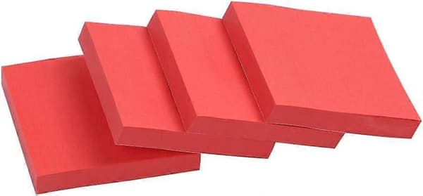 4-pak Super Sticky Post-it Notes, 7,6 x 7,6 cm, 100-siders kontorstnoter (Rød)