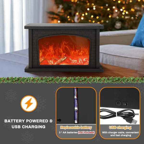 Rektangulær LED-pejselampe med flammeeffekt