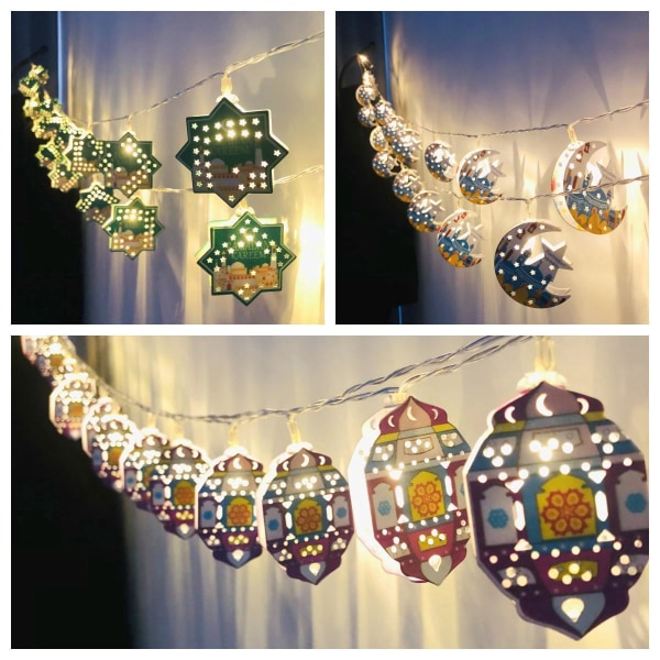 LED Moon Palace Lantern Gurban Festival Lantern String Färgutskrift Lykta Dekoration - 3m 20 Lampa - Batteri (A)