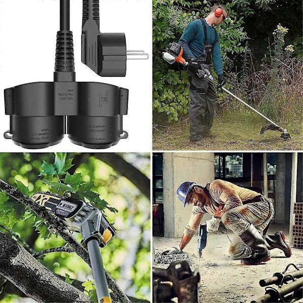 Double Socket Plug, Extension Cable with 2 Schuko Sockets, Outdoor Power Strip, 16 A / 250 V, EU Plug Black Black