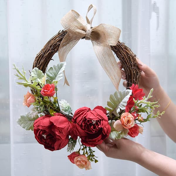 Red - Door Wreath, Fade Resistant Artificial Peony, 10 Inch, Deco