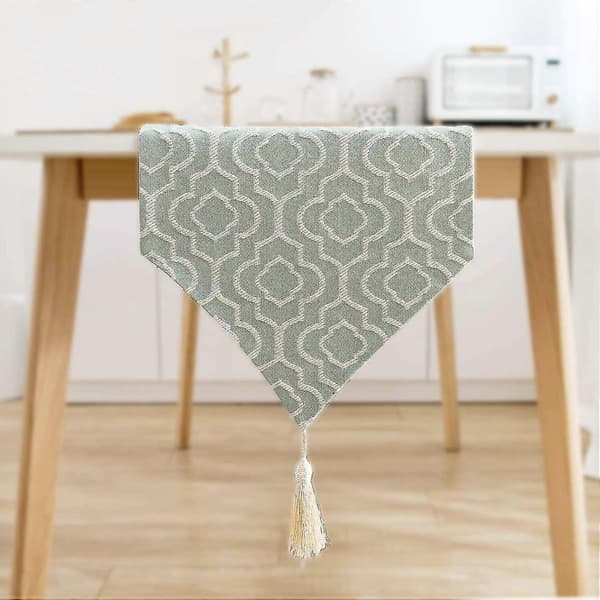 Turkis Bordløber 122 cm Jacquard Sengeløber Med Kvast Kommode Tørklæde Til Hjem, Fest, Bryllup