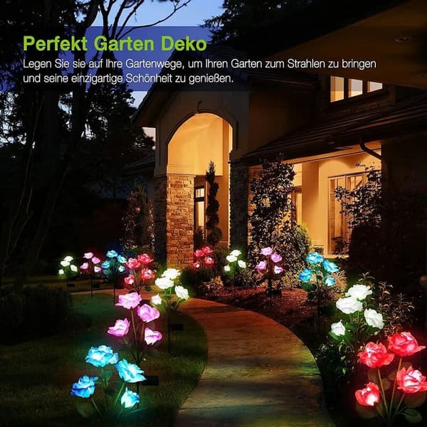 5-LED Solar Rose Blomster Solcellelampe 75cm Hvit Rose Landskapslampe Utendørslamper Hagedekorasjon