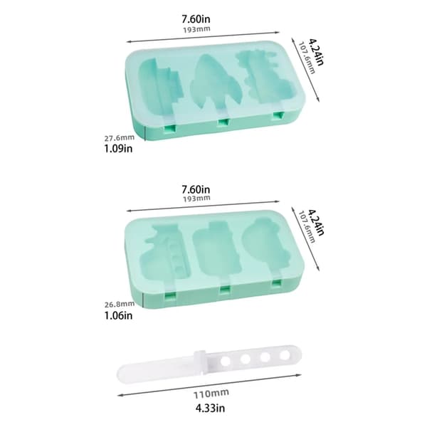 2-pack 3-cavity Silicone Popsicle Molds for Kids, Ice Pop Mold, BPA-Free