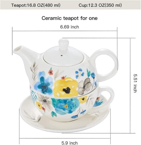 Porcelæn Te Til Én, Håndmalet Akvarel Blomstret Tekande Og Kop Sæt, Blomstrende Blomster