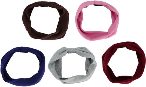 5 stk. brede bandana-hårbånd med elastik, elastiske stræk-hårbånd, yoga-hårbånd, farve én., én størrelse -