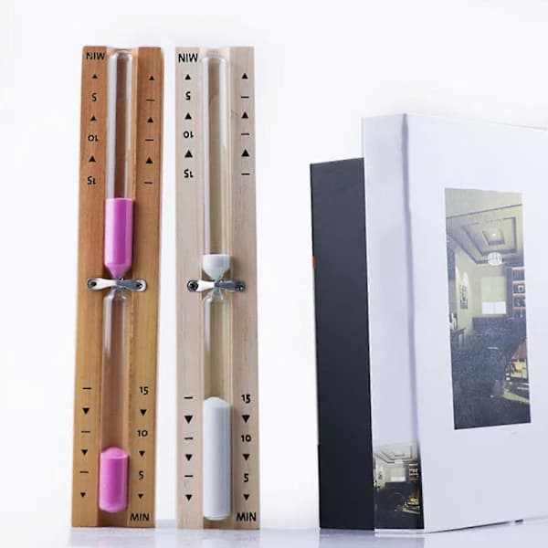 Wooden Sauna Hourglass, Wall Mounted Rotating 15-Minute Sand Timer White