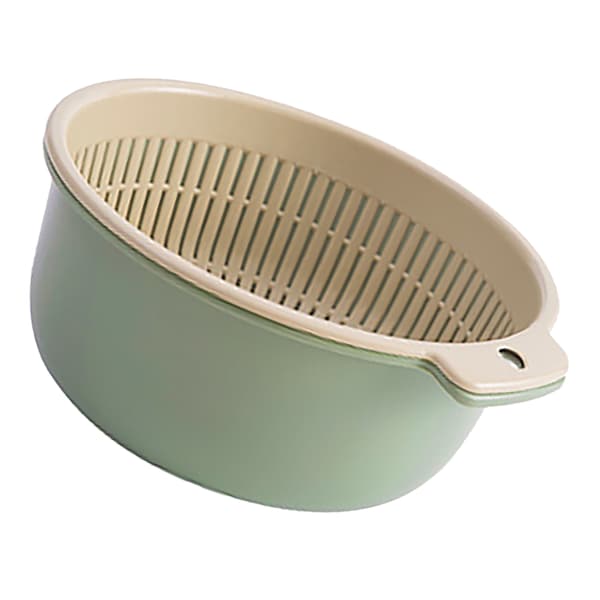 Fruit Vegetable Washing Basket Round Double Layer Kitchen Colander Bowl Set for Fruit Vegetable Washing Green