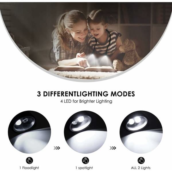 Adjustable Neck Reading Light with 4 LEDs, 3 Brightness Levels, USB Rechargeable, Hands-Free for Books and Outdoor Activities