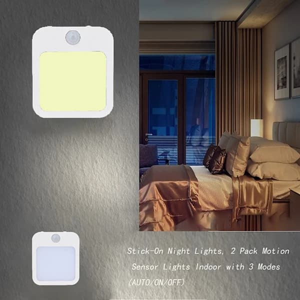 2 stk Nattlamper med Bevegelsessensor, Mini Varmhvit LED-Nattlampe med Justerbar Lysstyrke, EU-plugg 110-220V