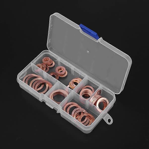 Massivt koppar oljepluggsortiment brickor metallkit - 80 st med låda