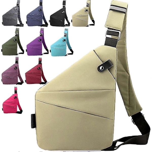 Stöldsäker Resväska för Kvinnor, Anti-stöld Väska, Stöldsäkra Crossbody-väskor för Kvinnor, Stöldskyddad Resväska [DB] Khaki Khaki Right Shoulder