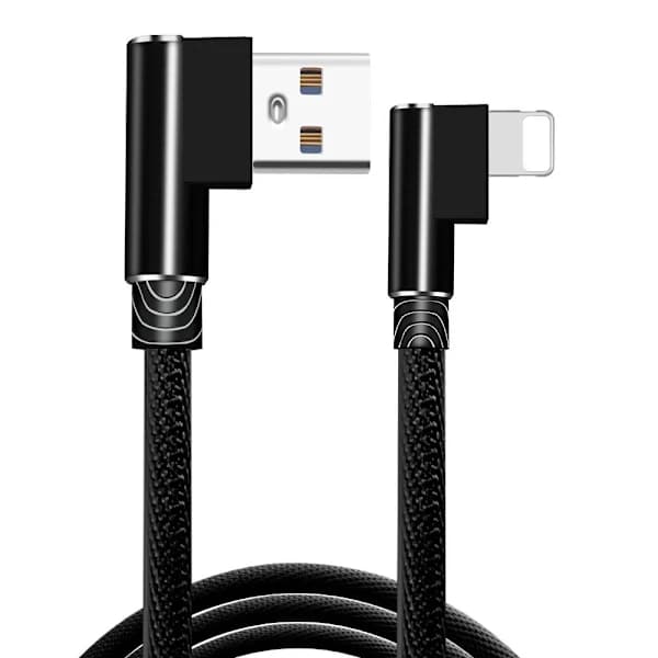 Kulmikas 90 asteen latauskaapeli USB A - USB C / iPhone Light (Lightning) musta (Lightning) musta 2 metriä