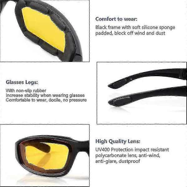 New 2025 3 Pair Motorcycle Goggles Padded Eyewear UV Protection Dustproof Windproof Motorcycle Sunglasses