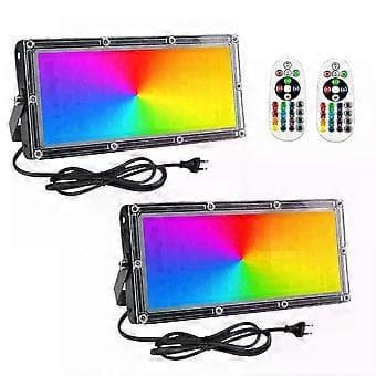 New 2pcs 50W LED Floodlight Outdoor Spotlight RGB with Remote Control