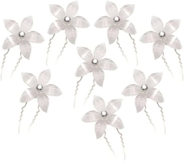 (hvit) 8 stk bryllupsbrudehårnålklemmer, rhinestone hårklemmer U-formede hårnåler