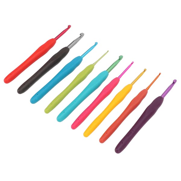 9 Pcs Crochet Hooks Rubber Handle Aluminum Material Tapered Tip Knitting Needles Set for Experienced Weavers Beginners
