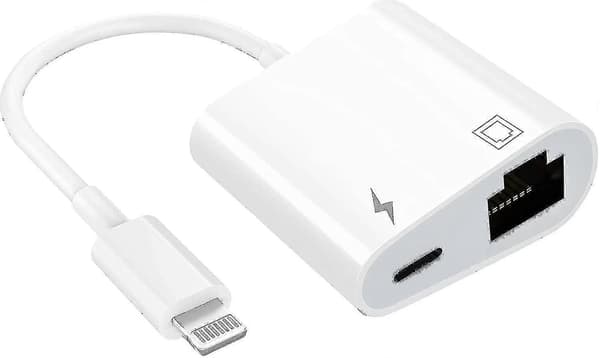 Lightning til Ethernet-adapter, Kompatibel 2-i-1 Ethernet LAN-nettverksadapter med ladeport [DB]