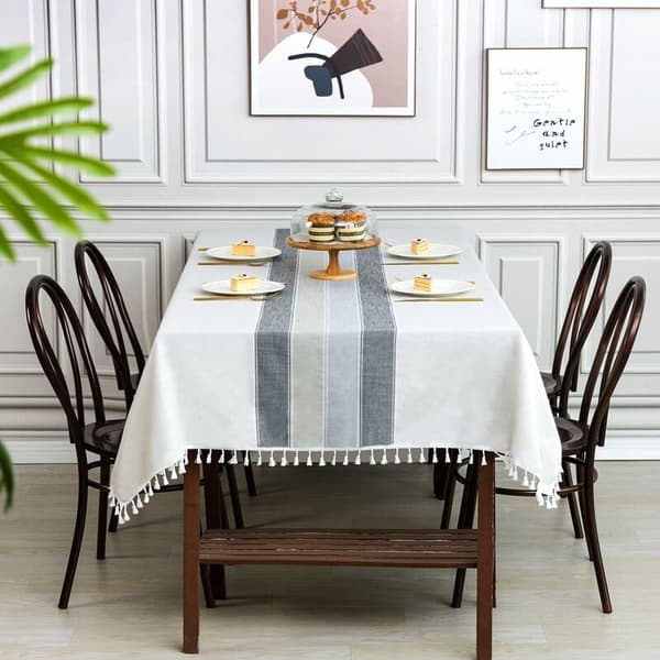 Duk i lin og bomull, rektangulær, grå, 140x220 cm, elegant duk i rektangulær form, egnet for dekorasjon av spisebord i hjemmet og på kjøkkenet