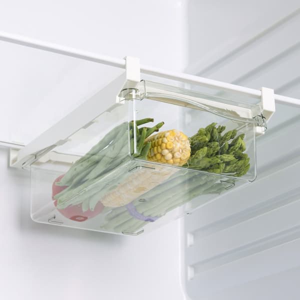 Refrigerator Organizer Transparent Storage Box Extendable Refrigerator Drawer for Fruits Vegetables, 32 * 21 * 12 cm