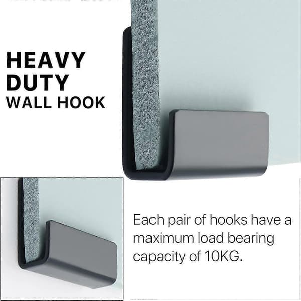 Matte Black Picture Hanging Hooks with Rail Clips and Stainless Steel Kit Fasteners (10mm Inner Width)
