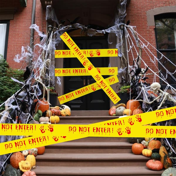 3 kpl Halloween-koristeet Varoitusteippi, 2 tuumaa x 82 jalkaa Älä Mene Sisään Varoitusteippirulla Keltainen DIY Kummitusmainen Ulkokoriste