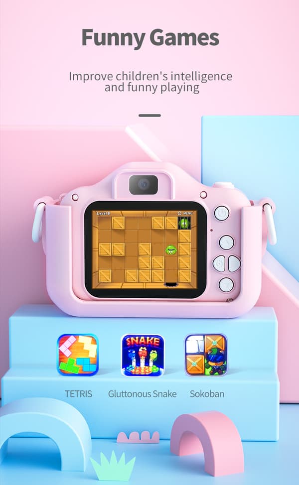 Blå Rosa Färg Barn Digitalkamera 2000w Pixel Barn Mini Kamera Leksak Cartoon