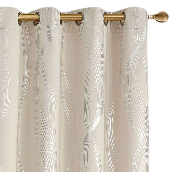 Extra Long Blackout Curtain, Wave Foil Pattern, Energy Saving White