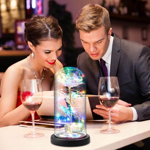 Eternal Rose in Glass Dome (Warm Light), Artificial Colorful Beauty