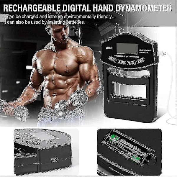Caraele Grepsstyrketester, 180 kg Digital Hånddynamometer Grepsstyrkemåler USB LCD-skjerm Hånd