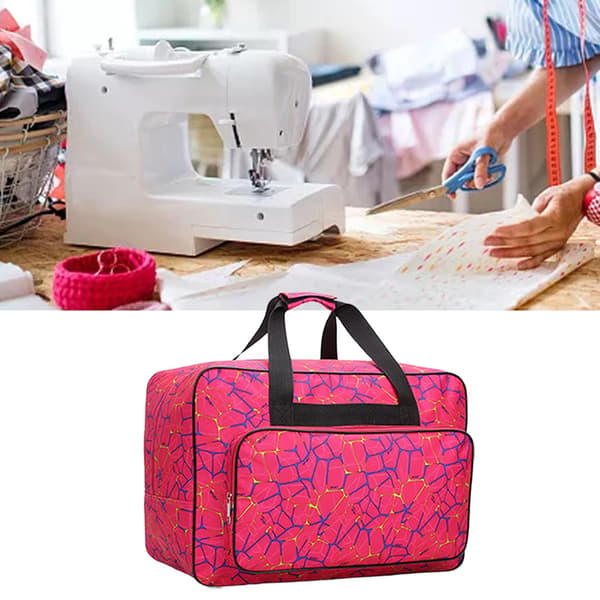 Sewing Machine Bag, Universal Canvas Tote Bag, Portable Padded Storage Dust Cover with Sewing Machine Pocket (Rose Red)