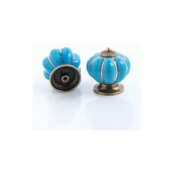 10 Pcs Antique Pumpkin Ceramic Door Knobs, Handle Pull for Cabinets, Cupboard Dresser, Drawers, Kitchen Furniture (Blue)
