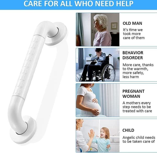 Non-slip support handle for bathroom and shower, wall-mounted safety handle, white - 30 cm