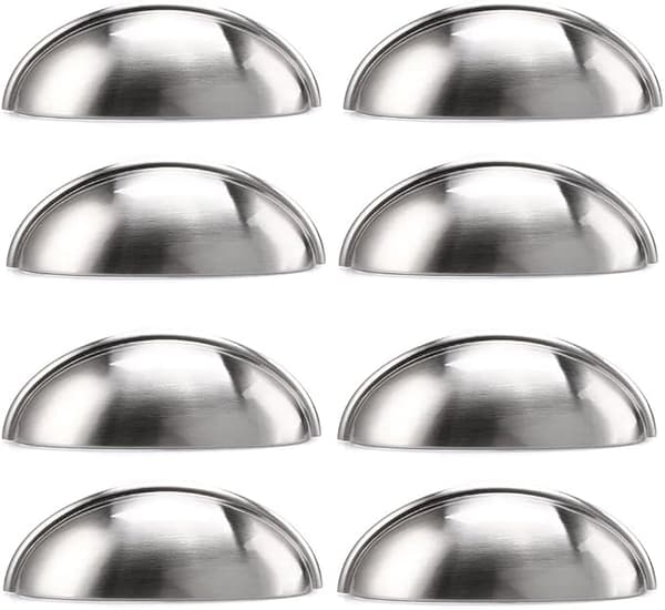 8-pack silver skalhandtag, satin nickel, täcker skruvar, deco
