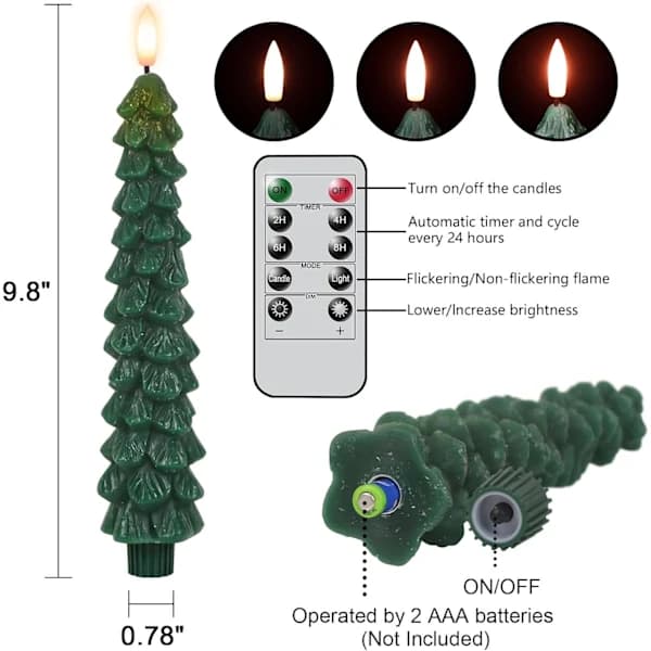 Flameless Taper Candles for Christmas Tree with Remote Control and Timer, LED Taper Candles with 3D Flame for Christmas Decoration