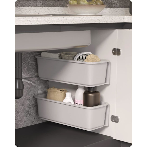 2-pack Sliding Baskets for Cabinets, Pull-Out Drawers Under Counter, Wall-Mounted Sliding Storage Baskets Grey Grey