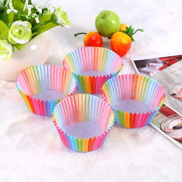 Muffinsformer, 100 stk regnbuefargede standard bakeformer for muffins