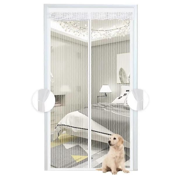 Hvit Magnetisk Myggnetting Polyester/Bomull Mesh Gardin Enkel Installasjon 90cm*210cm