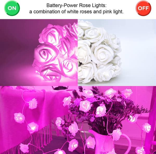 20ft 40 LED Roselys, Rosa Lyskæde Batteridrevet, Flo