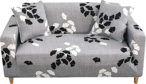 Trykt stretchsofaovertrekk, moderne sklisikkert 1/2/3/4-seters elastisk sofaovertrekk (2-seters sofaovertrekk: 145-185 cm, grå-lønnblad)