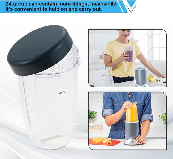 Mixer Cups Replacement Fits for NutriBullet 600W 900W, 24 oz Cup with Lid, 2-pack