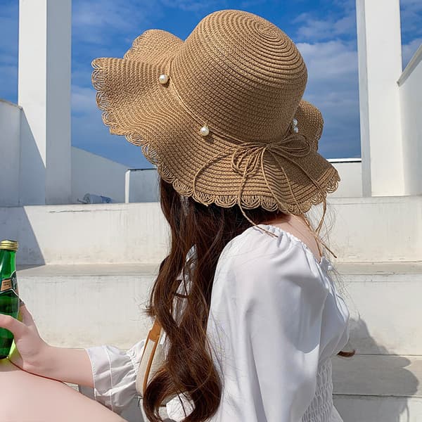 Dame solhatt sammenleggbar UV-beskyttelse sommer strandhatt Beige Beige