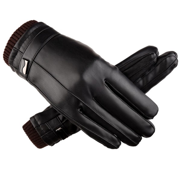 Vintervarma PU-läder pekskärmshandskar för män kvinnor, thermal halkfria vantar för utomhussportkörning Löpcamping, svart