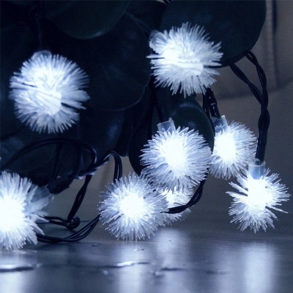 30 Solcelledrede Fur Ball LED Dekorative Lysstreng - 8 Mønstre Positiv Hvid