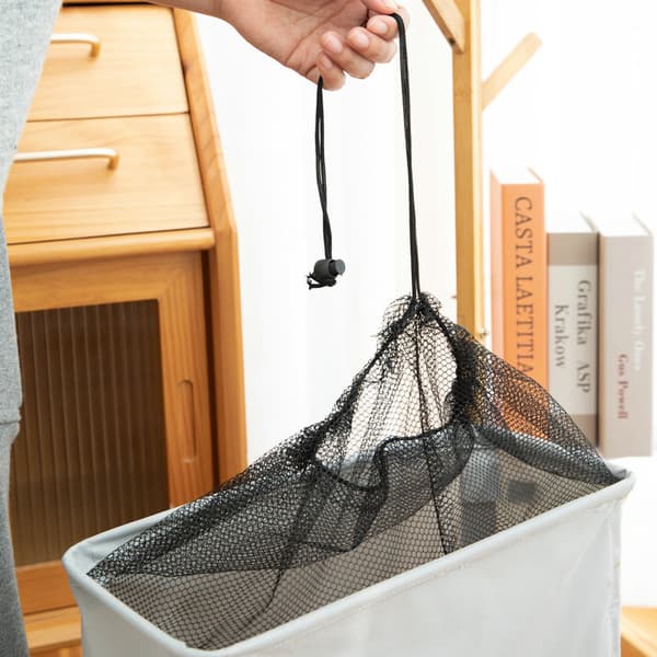 Foldable Laundry Basket Oxford Fabric Easy to Install Storage Basket with Mesh and Wheels Light Grey