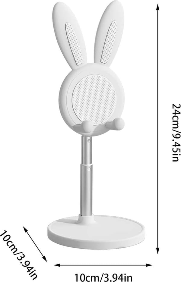 Phone Stand - Mobile Holder for Desk Adjustable Angle Cute Rabbit Universal for Phones and Tablets White_yu